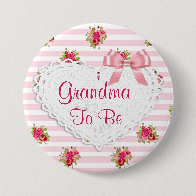 Blumiger Chic Oma wird Babyparty-Button Button (Vorderseite)