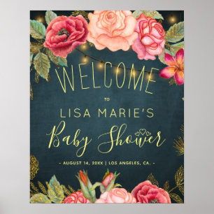 Blumiger Chic Rosen Baby Mädchen Shower Begrüßungs Poster