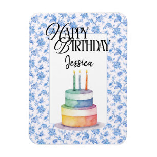 Blumiger christlicher Geburtstag in Blau Magnet