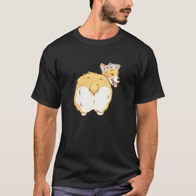 Blumiger Corgi Hintern Pembroke Welsh Corgi Mutter T-Shirt (Vorderseite)