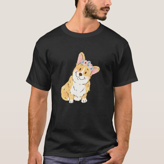 Blumiger Corgi Pembroke Welsh Corgi Mutter T-Shirt (Vorderseite)