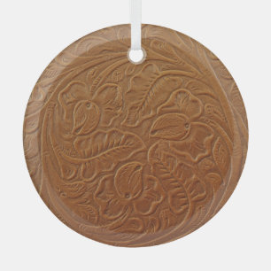 Blumiger Cowboy-Western-Dekor, braunes Leder. Ornament Aus Glas
