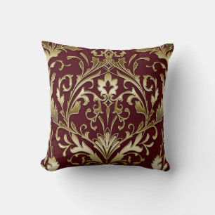 Blumiger Damast burgunderrot und gold, elegant, vi Kissen