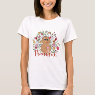 Blumiger Dankbarer Truthahn - Erntedankfest T-Shirt