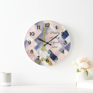 Blumiger Eiffelturm Paris ist immer eine gute Idee Große Wanduhr