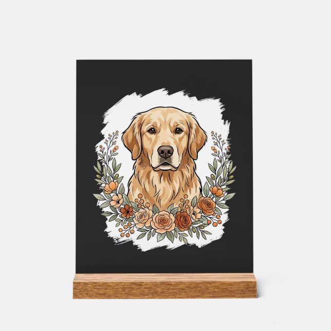 Blumiger Golden Retriever Sublimation Acrylschild (Vorderseite)