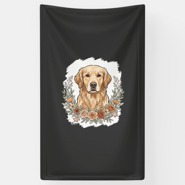 Blumiger Golden Retriever Sublimation Banner (Vertikal)