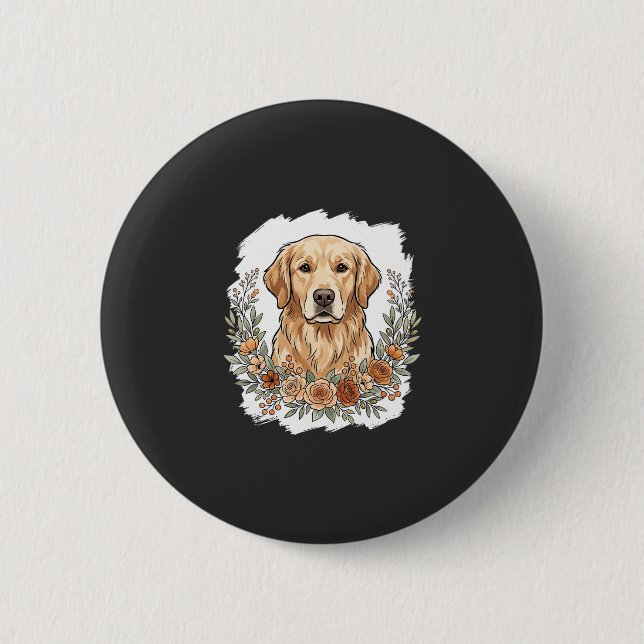 Blumiger Golden Retriever Sublimation Button (Vorderseite)