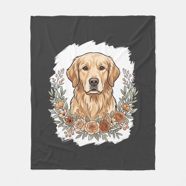 Blumiger Golden Retriever Sublimation Fleecedecke (Vorderseite)