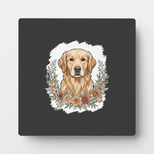 Blumiger Golden Retriever Sublimation Fotoplatte (Vorderseite)