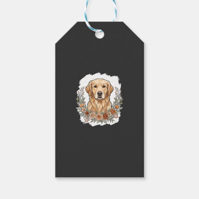 Blumiger Golden Retriever Sublimation Geschenkanhänger (Vorderseite)
