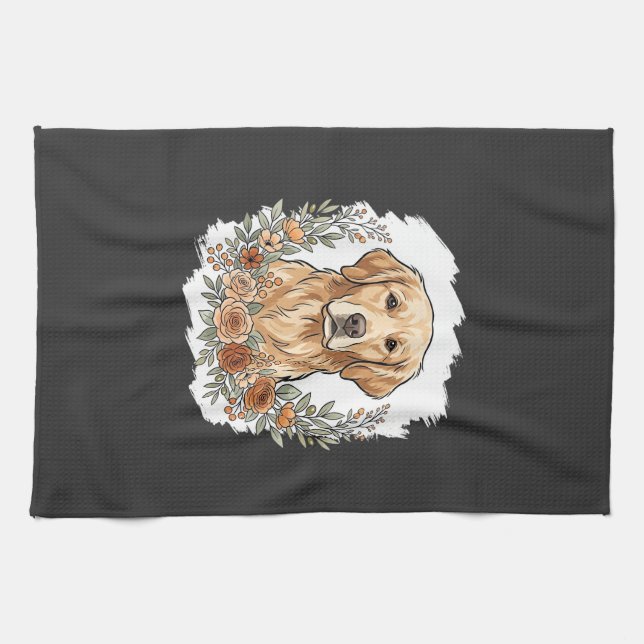 Blumiger Golden Retriever Sublimation Geschirrtuch (Horizontal)