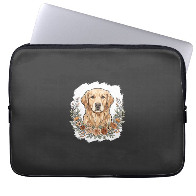Blumiger Golden Retriever Sublimation Laptopschutzhülle (Vorderseite)