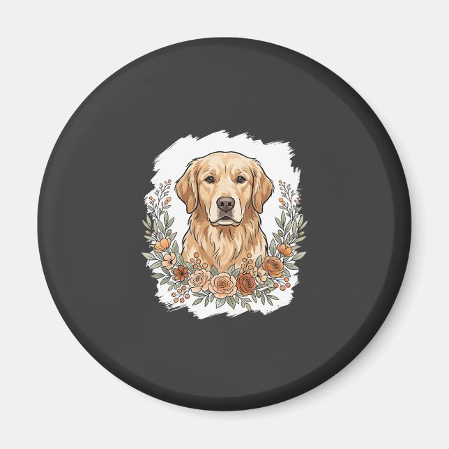 Blumiger Golden Retriever Sublimation Magnet (Vorne)
