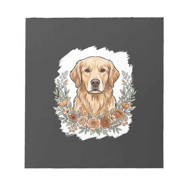 Blumiger Golden Retriever Sublimation Notizblock (Vorderseite)