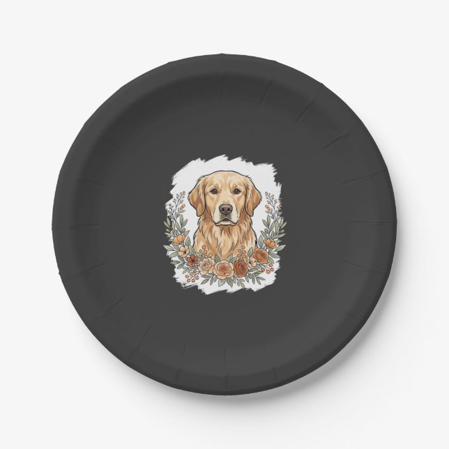 Blumiger Golden Retriever Sublimation Pappteller (Vorderseite)