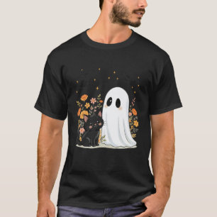Blumiger Halloween-Geist Schwarze Katze Gruselige T-Shirt