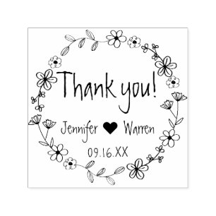 Blumiger handgezeichneter Kranz Danke Personalisie Permastempel