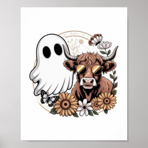 Blumiger Herbst Highland-Kuh-Geist Poster