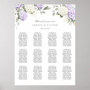 Blumiger Hortensien-Tisch-Sitzplan für 12 Hochzeit Poster