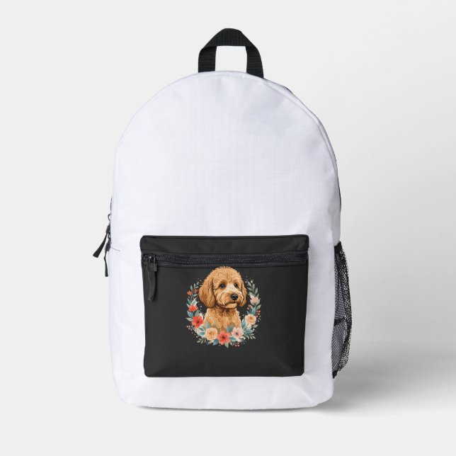 Blumiger Hund Runde Sublimation Bedruckter Rucksack (Vorderseite)