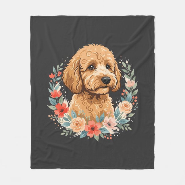 Blumiger Hund Runde Sublimation Fleecedecke (Vorderseite)