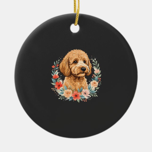 Blumiger Hund Runde Sublimation Keramik Ornament (Vorne)