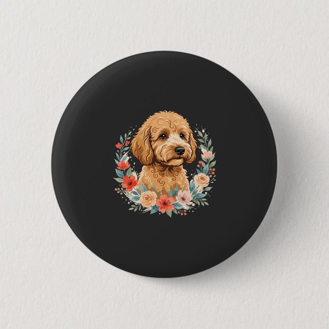 Blumiger Hund Rundes Sublimation Button (Vorderseite)