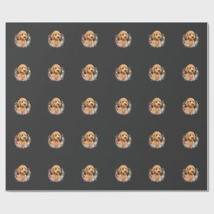 Blumiger Hund Rundes Sublimation Geschenkpapier
