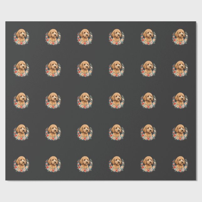 Blumiger Hund Rundes Sublimation Geschenkpapier (Flach)