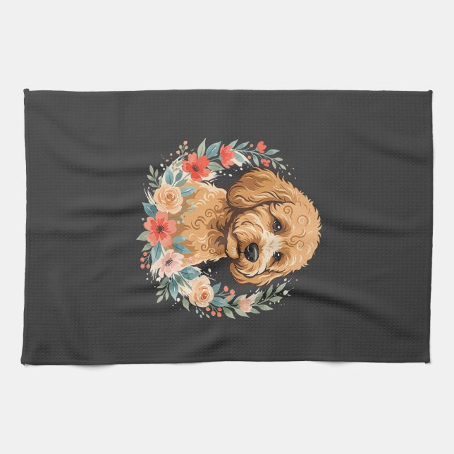 Blumiger Hund Rundes Sublimationsdesign Geschirrtuch (Horizontal)