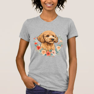 Blumiger Hund Rundes Sublimationsdesign T-Shirt