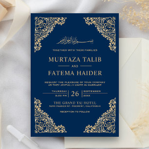 Blumiger Rahmen Blau und Gold Islamische Muslimisc Einladung