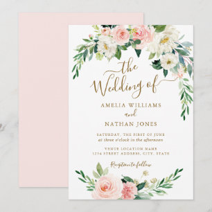 Blumiger Roségold-Kranz Hochzeit Einladung