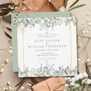 Blumiger Salbei-Lila-Grün Square-Hochzeit Einladung