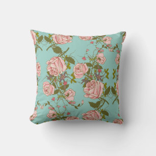 Blumiger Shabby Chic Rosa Rosen Blumen Blau Kissen