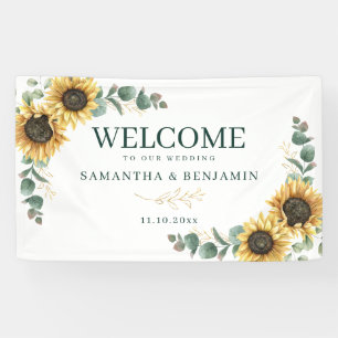 Blumiger Sonnenblumen-Eukalyptus-Script Hochzeitse Banner