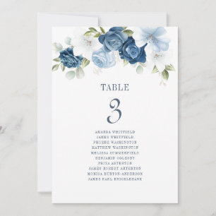 Blumiger staubblauer Tisch Nummer 3 Hochzeitssitzp Einladung