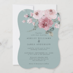 Blumiger Staubrosa Rose Blaue Haze Hochzeit Einladung