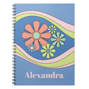 Blumiger Tagtraum Retro-Blume 60er 70er Personalis Notizblock