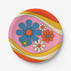 Blumiger Tagtraum Retro Flower Power 60er 70er Pappteller