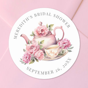 Blumiger Teebridal-Shower Runder Aufkleber