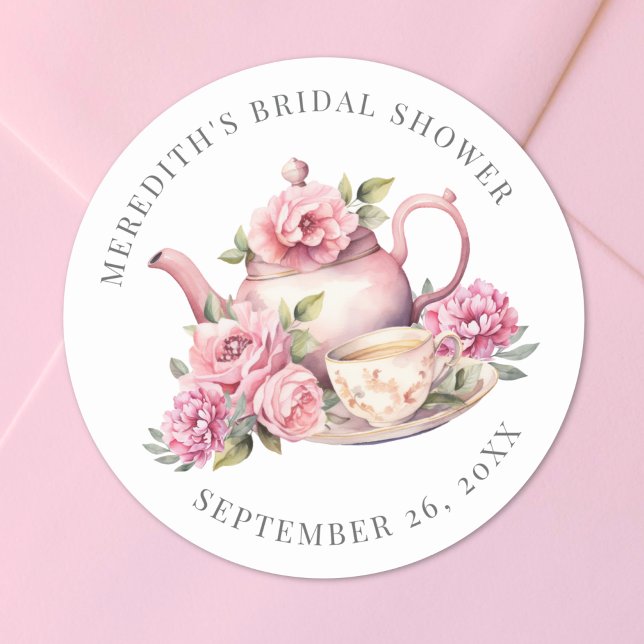 Blumiger Teebridal-Shower Runder Aufkleber (Floral Tea Bridal Shower Classic Round Sticker)
