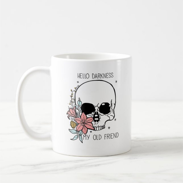 Blumiger Totenkopf-Goth "Hello Darkness"-Kunst Kaffeetasse (Links)
