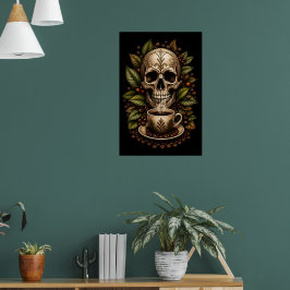 Blumiger Totenkopf Gothic Vintage Grafik T-Shirt Poster