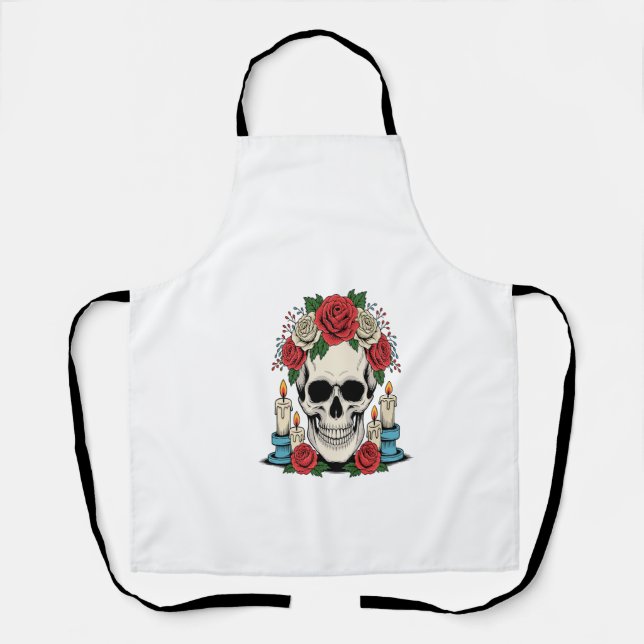 Blumiger Totenkopf mit Kerzen Halloween Schürze (Vorderseite)