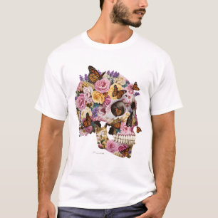 Blumiger Totenkopf und Monarch-Schmetterlinge Küns T-Shirt