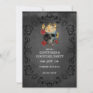 Blumiger Totenkopf   Vintage Halloween-Party Einladung