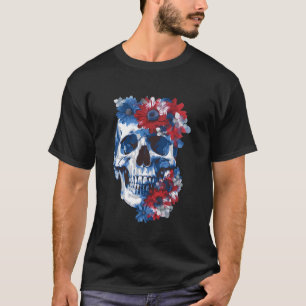 Blumiger Totenkopf zeigt vintage Rockliebe T-Shirt