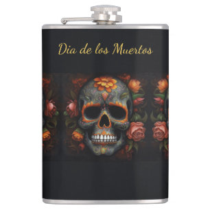 Blumiger Zuckerschädel Dia de los Muertos Calavera Flachmann